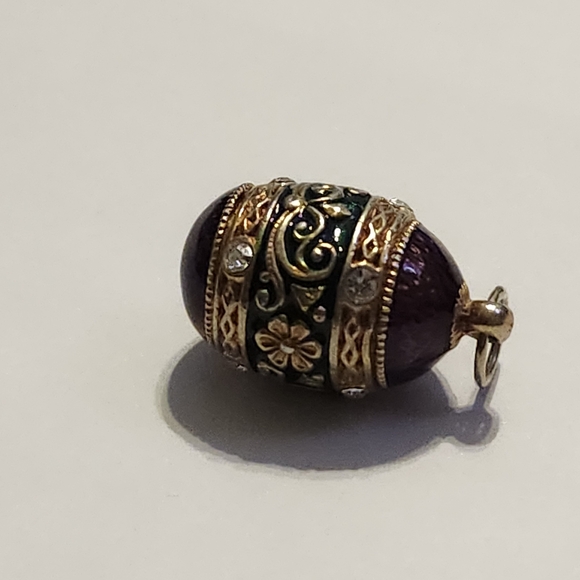 Purple and Gold Egg Pendant Charm with Intricate Detailing Signed - Picture 11 of 12